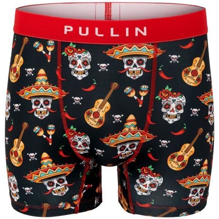 PULL IN Boxer Long Homme Microfibre MEJICO Noir Rouge