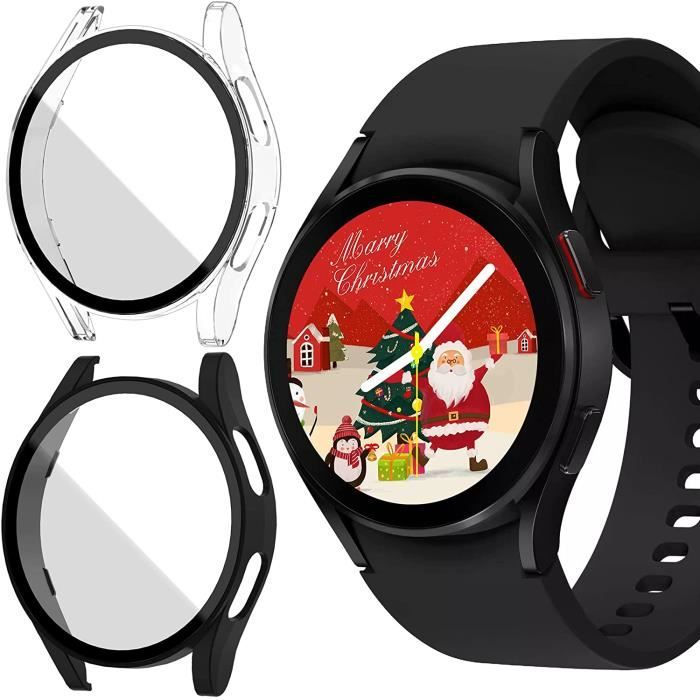 2 Pack Coque pour Samsung Galaxy Watch 4 40mm Protection Écran, Rigide PC Anti-Rayures Verre Trempé Protecteur Cover (Clair/Noir)