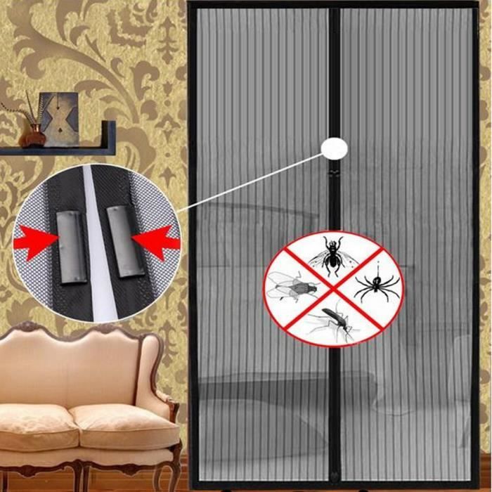 Maille moustiquaire en fibre de polyester magnétique pour la porte 110*210cm noir