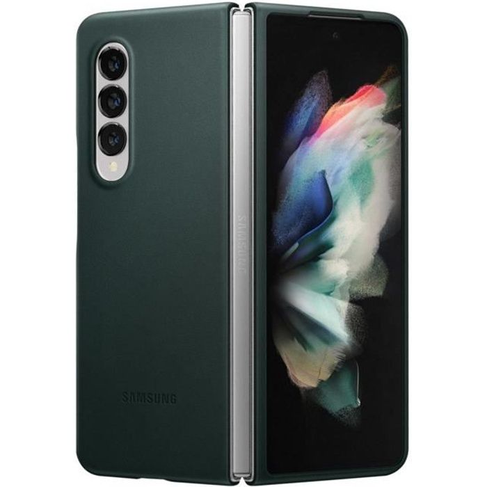 Coque Cuir Samsung Galaxy Z Fold 3 Pliable Ultra-fin Samsung Leather Case vert Vert