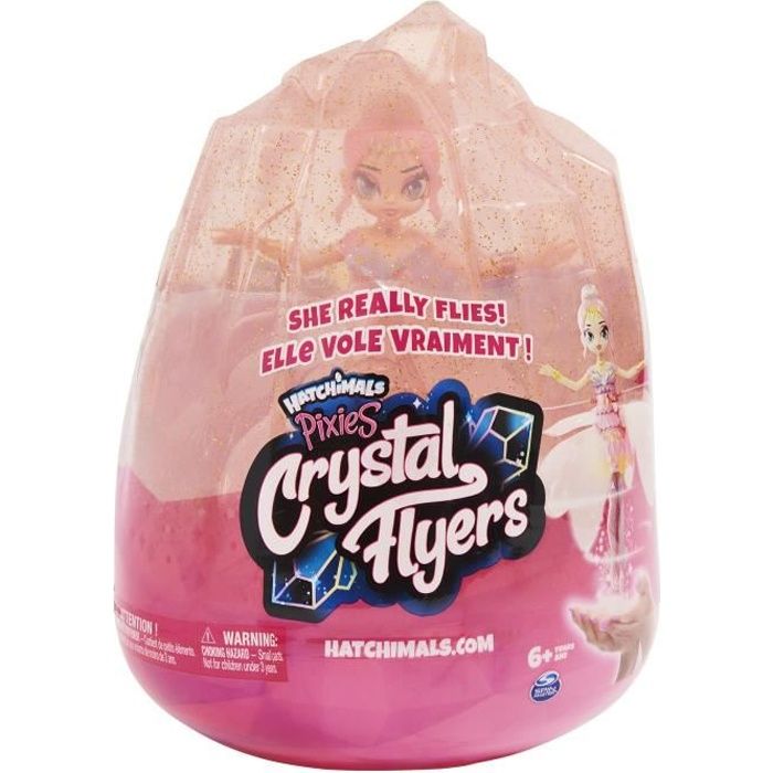 HATCHIMALS PIXIES CRYSTAL FLYERS - 6059523 - Fée volante magique avec socle Rose - Poupée qui vole jouet enfant