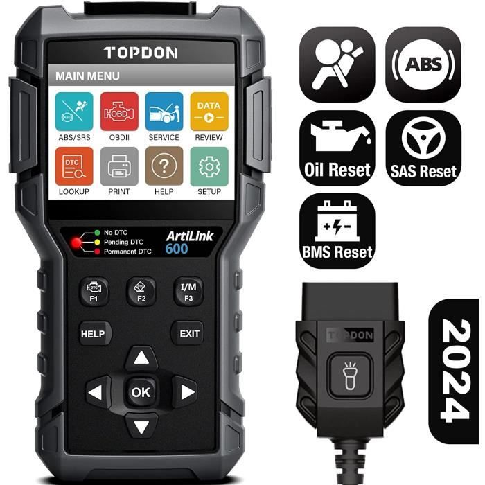 TOPDON AL600 Valise de Diagnostic OBD Scanner Lecteur de Code avec Diagnostics ABS/SRS Outil Diagnostique Voitureen en Français
