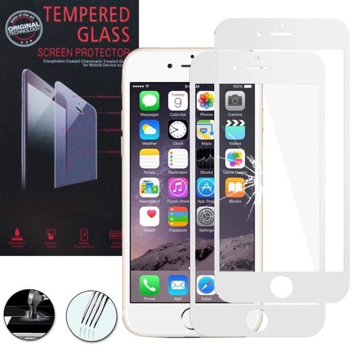 Pour Apple iPhone 6/ 6s: Lot / Pack de 2 Films de protection d'écran Verre Trempé - BLANC