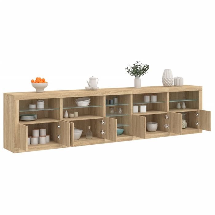 vidaXL Buffet avec lumières LED chêne sonoma 283x37x67 cm 3209025