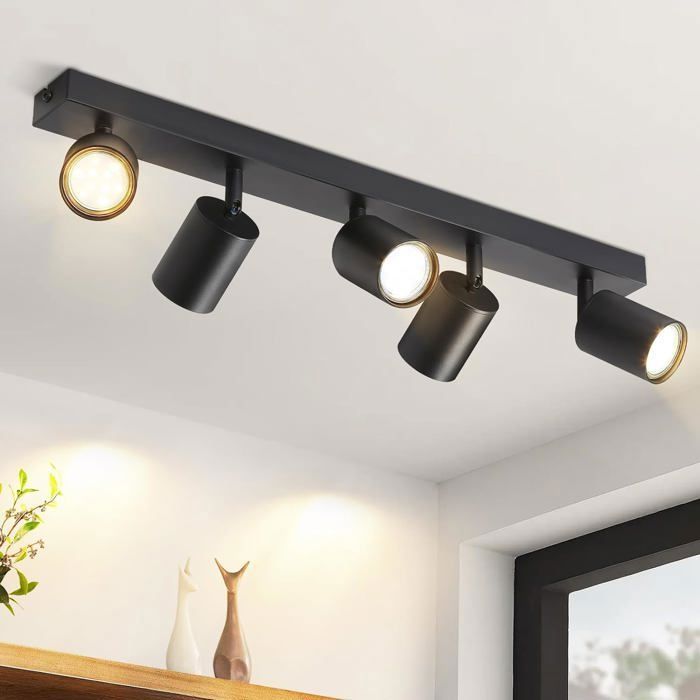 Homefire Plafonnier 5 Spots GU10 - Noir en fer - 55 x 5.5 x 13 7 cm - Moderne - Orientable à 330°- Sans ampoule