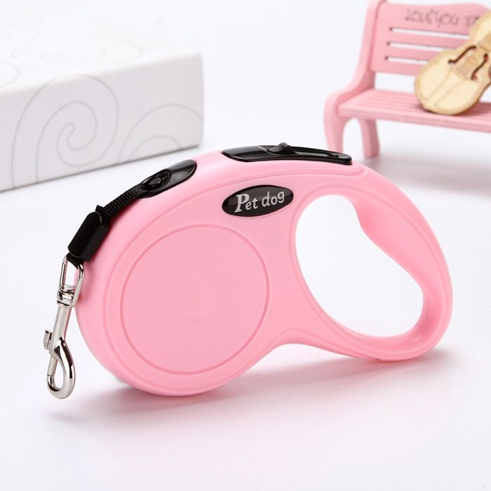 Laisse rétractable réfléchissante pour chien - Laisse pour chien de taille moyenne et petite pour chiens jusquà 10 kg - Rose - 5 m