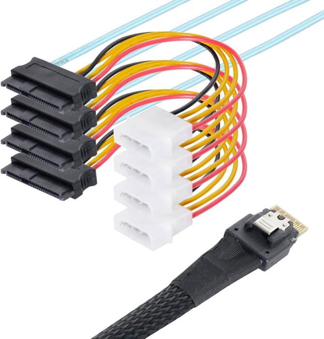 Câble PCI-E Slimline SAS SFF-8654 Vers Dual SFF-8087 50cm - Pour Serveurs/Stockage