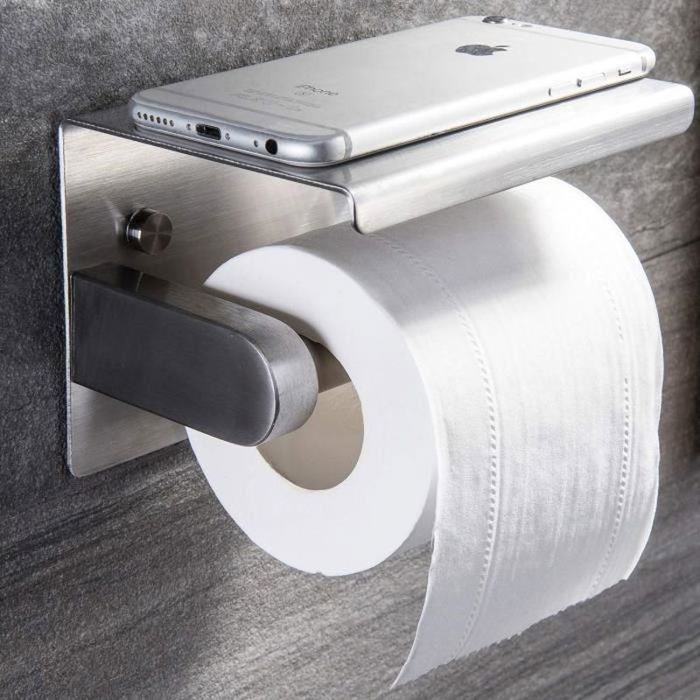 TATAY Porte Papier Toilette, Accessoires De Salle De Bain Nero, Acier Inoxydable Et Zamak, Double Système De Fixation Avec Vis Et Adhesif, Porte- Papier Noir. Dimension 6 X 6,5 X 16 Cm