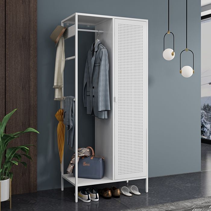 Armoire de chambre Puumala avec 4 étagères acier 180 x 80 x 45 cm blanc