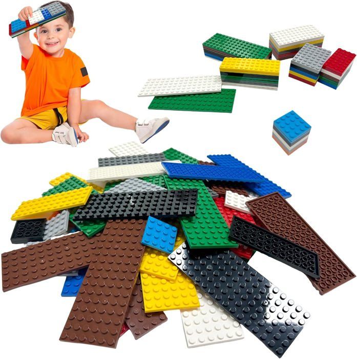 8 Plaques De Base Pour Briques De Construction 25,5x25,5 Cm - 4 Couleurs, Compatible LEGO - 8