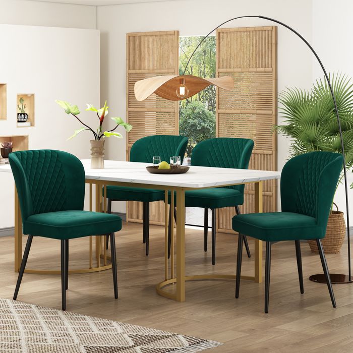 Ensemble Table de Salle à Manger avec 4 ChaisesChaise Rembourrée avec Dossier en Velours Vert FoncéTable de Cuisine Moderne