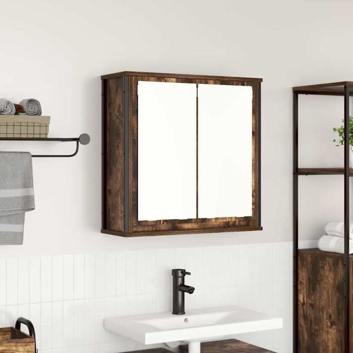 vidaXL Armoire murale de salle de bain miroir chêne fumé 60x21x60 cm armoire suspendue de salle de bain meuble mural de 861899
