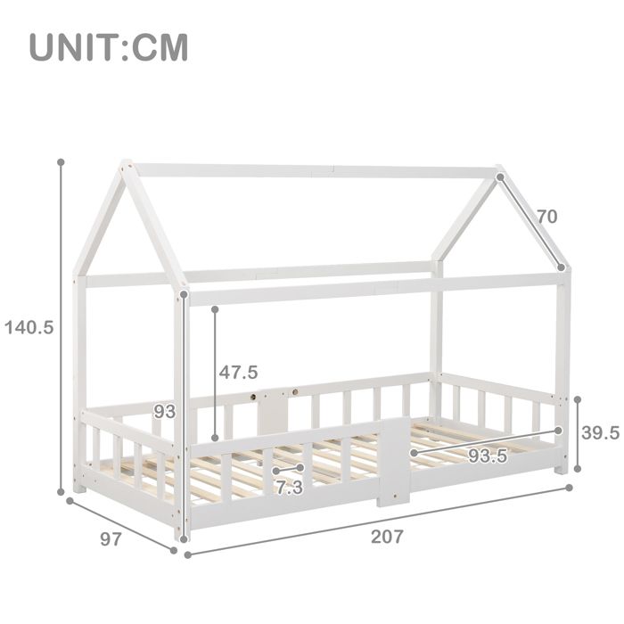Structure de lit Nouveau Premium sense lit denfant maison lit 90 x 200 cm Chambre denfant lit en bois avec cadre à lattes en boi