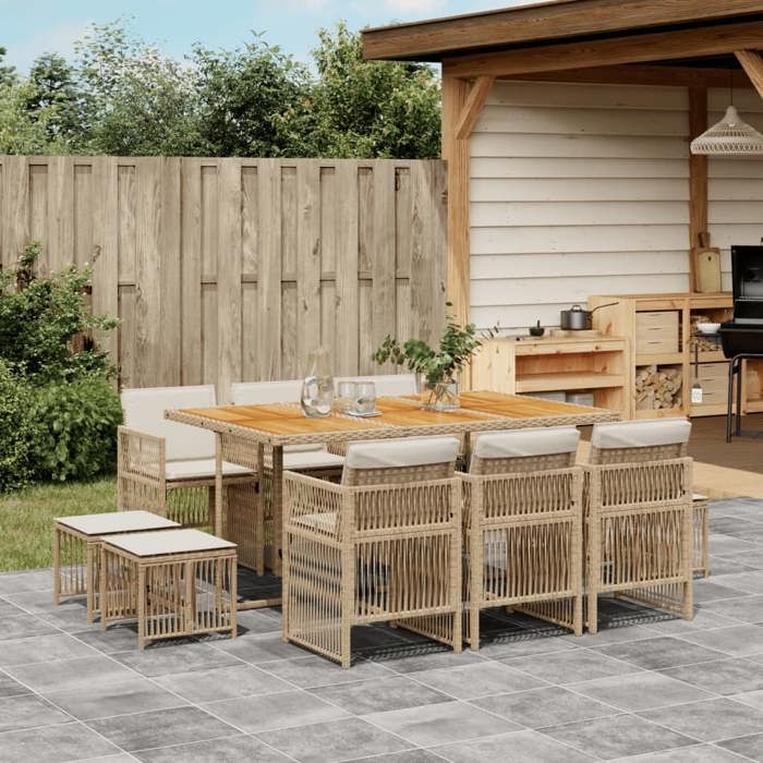 vidaXL Ensemble à Manger de Jardin avec Coussins 11 pcs Table et Chaises à Dossier Rabattable Meubles dExtérieur Patio 3210976