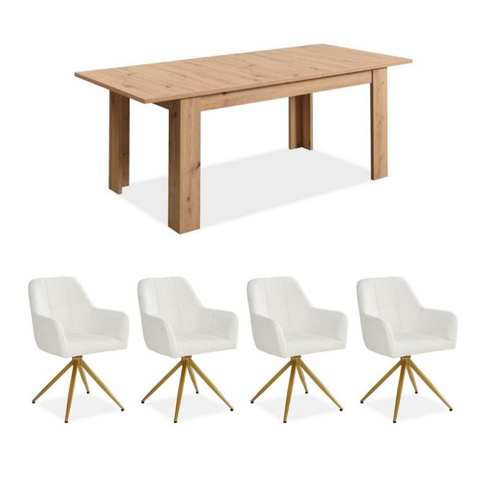 Table repas chêne 160x90 4 chaises bouclé beige