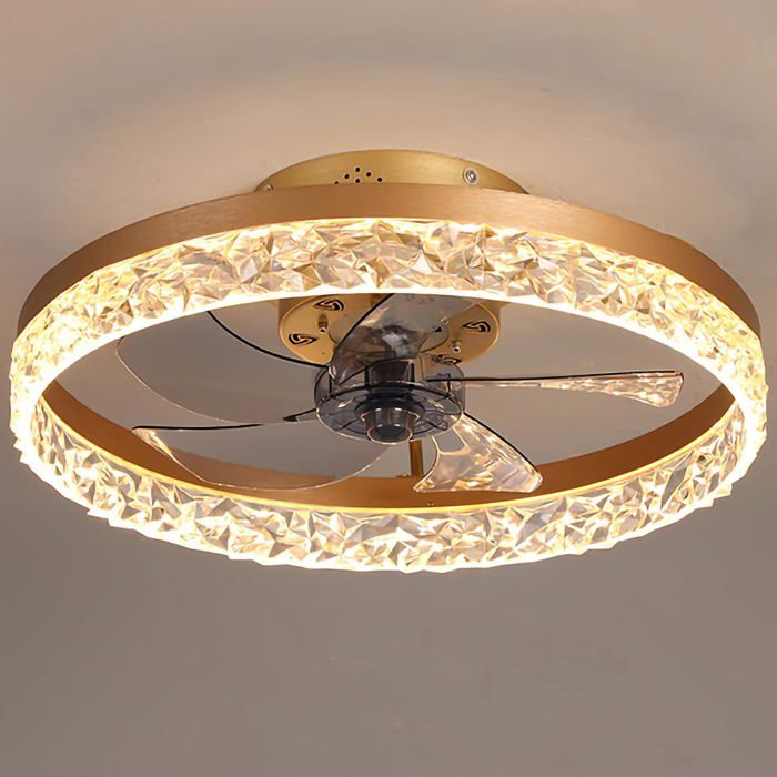 Ventilateur de plafond 50 cm doré LED dimmable 6 vitesses minuterie télécommande silencieux parfait pour salon chambre - Union Reisen