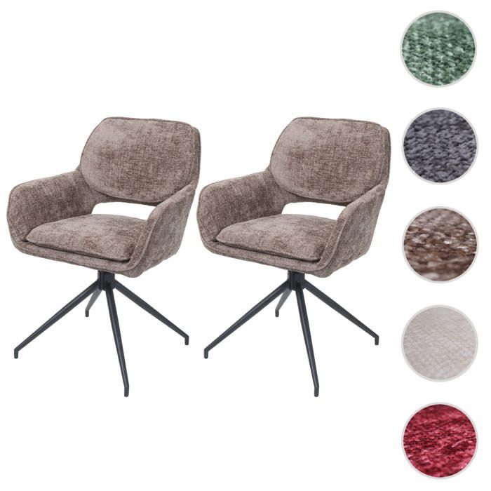 Lot de 2 chaises de salle à manger MCW-N74 Chenille (490g/m²) Oeko-Tex MVG marron