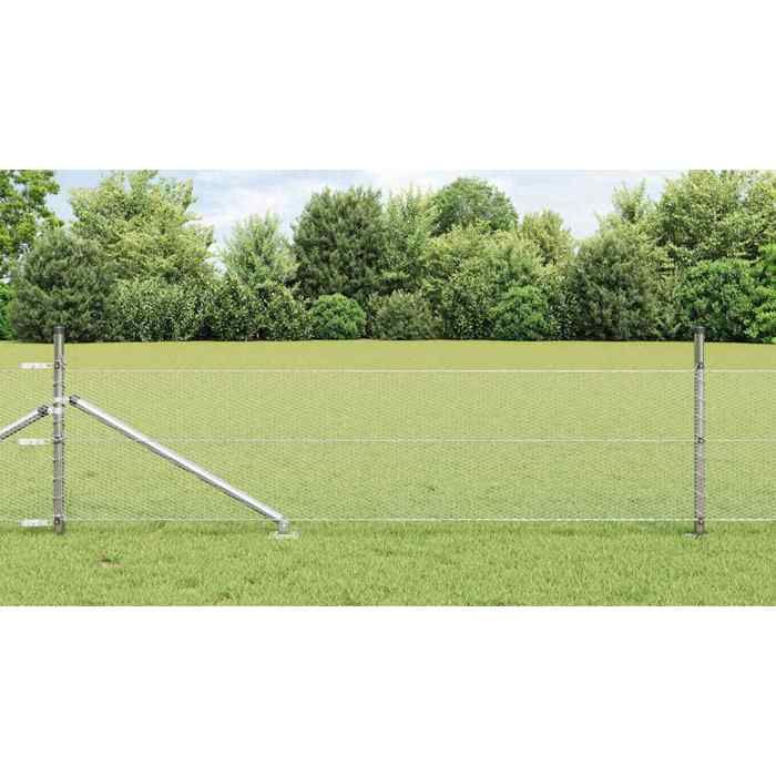 vidaXL Clôture avec poteaux Argent 0.5 x 10 m Acier recouvert de PVC Paravent de jardin et terrasse clôture extérieure 3353328