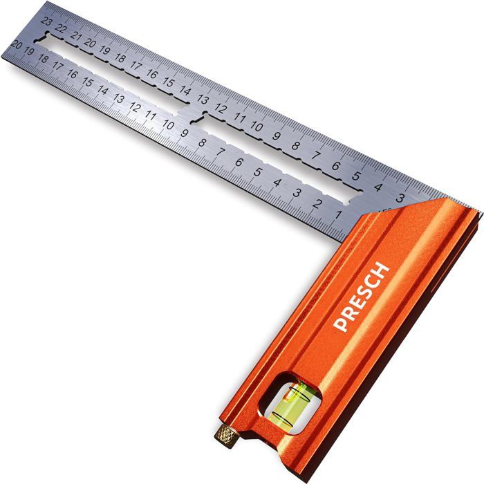 Presch Équerre de Menuisier 200mm - Petite - Avec jauge (20cm), niveau ...