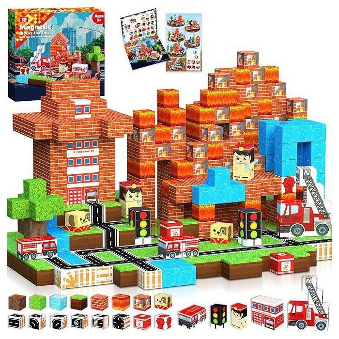 100 Pièces Bloc de Construction Magnétique, Jouet Enfant 3 4 5 6 Ans ...