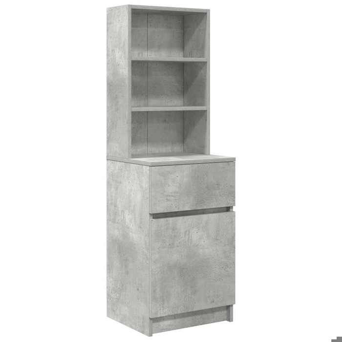 Table de chevet gris béton - 39x35x125 cm - Bois dingénierie - Facile à nettoyer - 2 étagères ouvertes - 1 tiroir