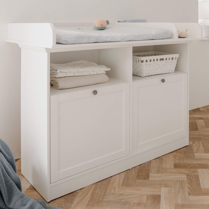 Commode à langer bébé 2 tiroirs 2 niches ouvertes en bois blanc - CO7084 - Blanc - Terre de Nuit