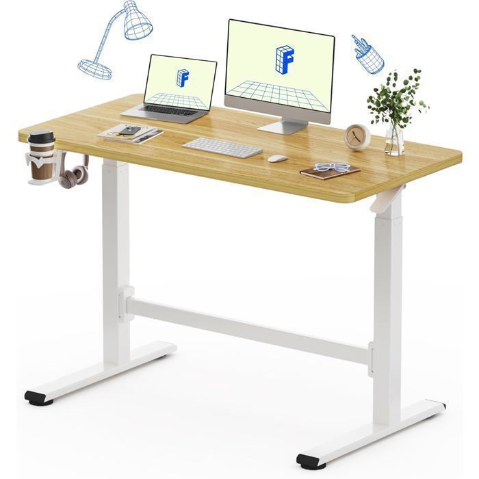 FlexiSpot Bureau dappoint H7 Plus 100 x 60 cm Bureau Réglable en Hauteur Table de Lit Mobile pour Canapé Lecture ou Travail Maple