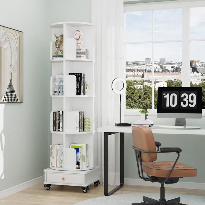 SUPFINE Étagère Livre Rotative 360° à 4 Niveaux Bibliothèque Colonne Meuble de Rangement Moderne pour Salon Bureau Chambre