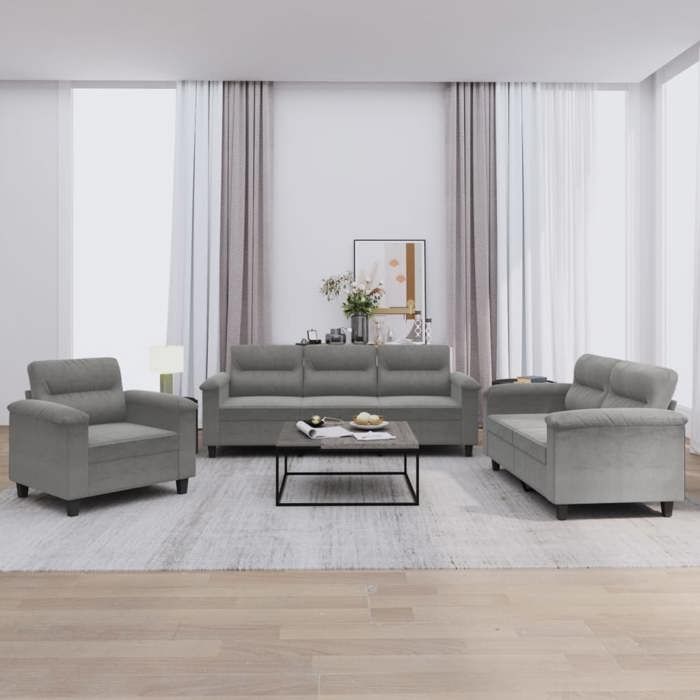 Ensemble de canapés en microfibre - vidaXL - 3 pièces - Gris foncé - Tissu microfibre - Dimensions fauteuil: 90x77x80 cm