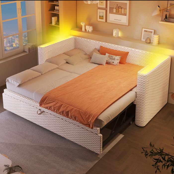 Lit gigogne relevable 90 x 200 cm avec bande LED Maisentiel