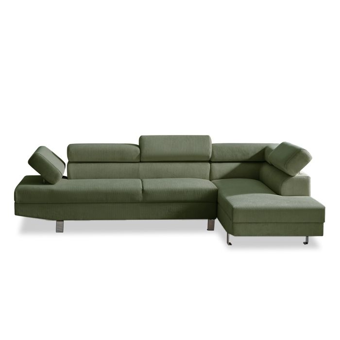 Canapé dangle droit avec têtières relevables Palerme velours côtelé vert Canapé dangle droit avec têtières relevables Palerme velours côtelé vert