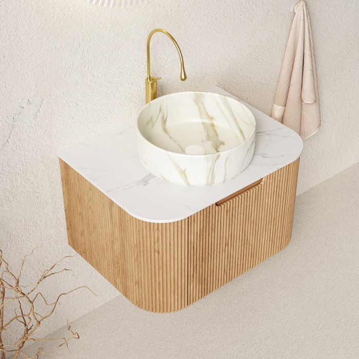 Meuble sous-vasque suspendu 61 cm avec tiroir Natural Wood/White FloraGrace