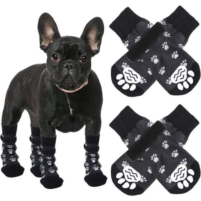 Meilleurs prix pour Chaussettes antidérapantes pour chien - ZGEER - Lot de 2 paires - Sangles réglables - Taille M - Noir - Antidérapant