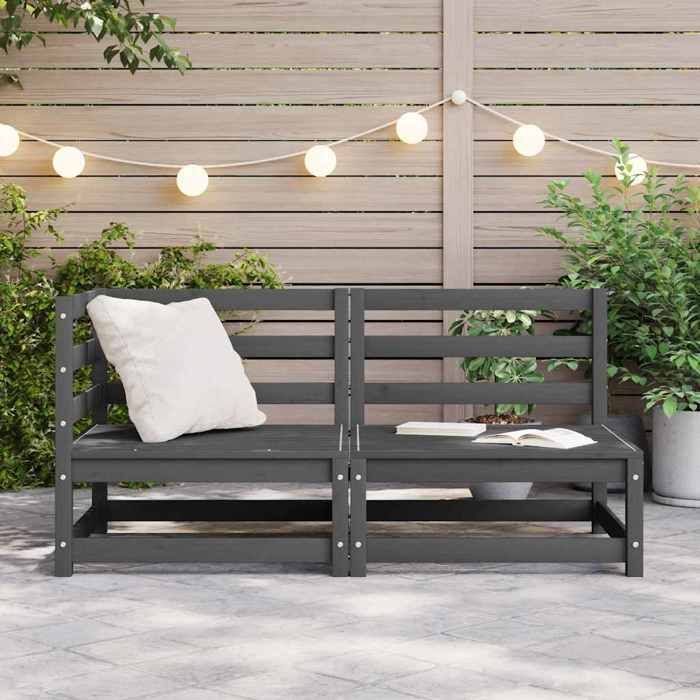 Gris Siège de jardin -  Salon de jardin - (2 pcs) - gris bois de pin massif C2551
