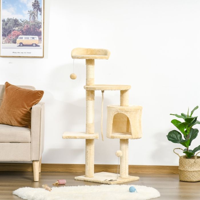 MOTHINESSTO452-Arbre à chats multi-équipements griffoirs grattoirs plateformes niche corde jouets 40L x 40l x 114H cm beige