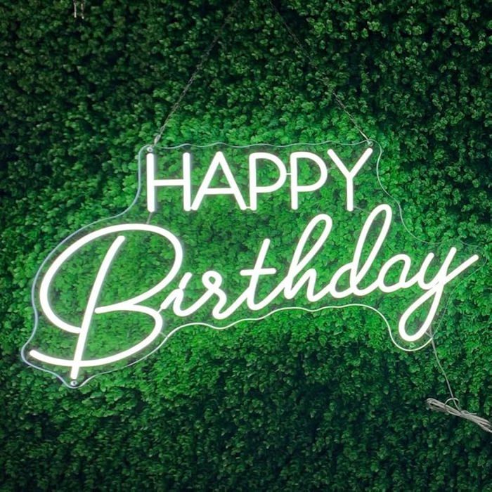 Lampe LED néon décoration murale pour fête chambre à coucher bar mariage maison anniversaire Noël avec Happy Birthday Blanc