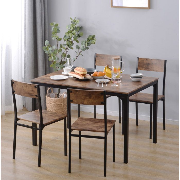 Ensemble table et chaises avec 1 table à manger et 4 chaises - BEAUNIV - pour salle à manger - MDF et métal - marron