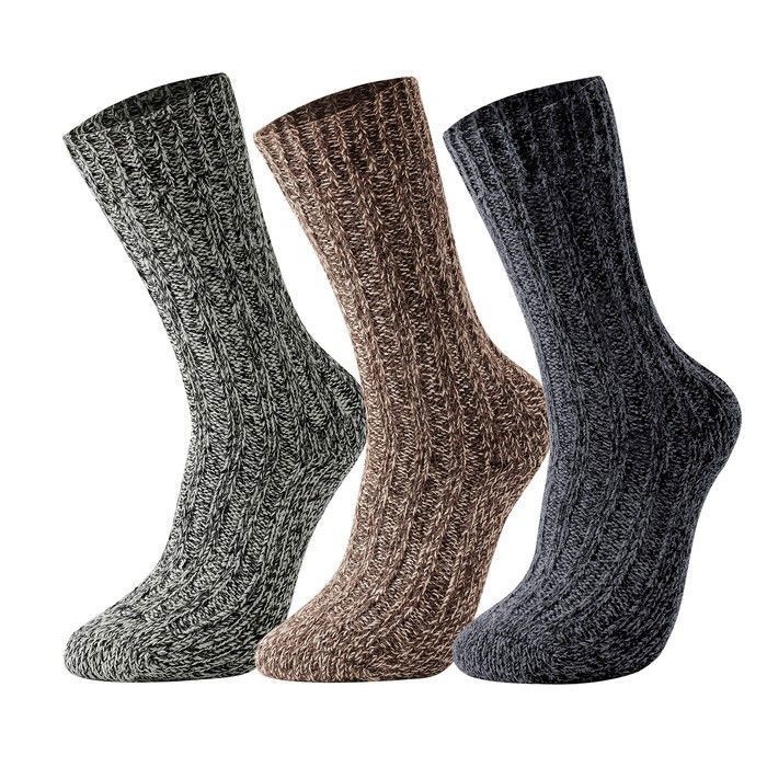 Chaussettes thermiques - GLENMEARL - Lot 3 paires (43-46) - Laine mérinos 30% - Tricot double aiguilles - Épaisses randonnée