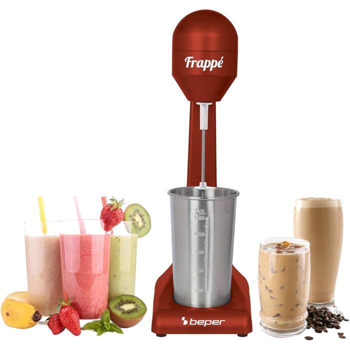 Mixeur électrique 100W milkshake/frappé/cocktail bol aluminium 0 5L 2 vitesses rouge