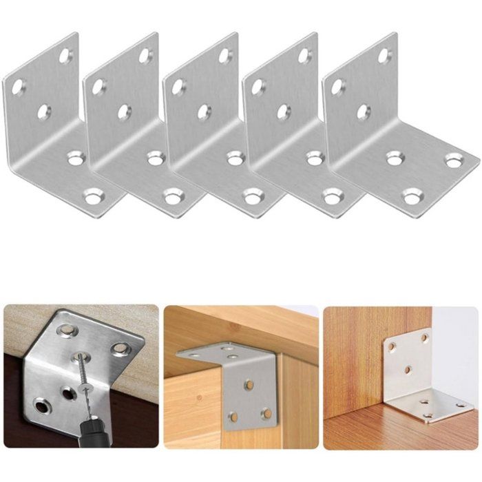 Lot de 5 équerres dangle 90° en acier inoxydable 50x50x50 mm supports de fixation pour meubles et étagères