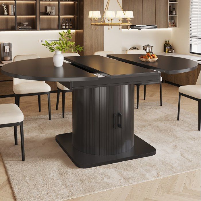 COVREO Table à manger extensible avec rangement plateau MDF structure métal noire