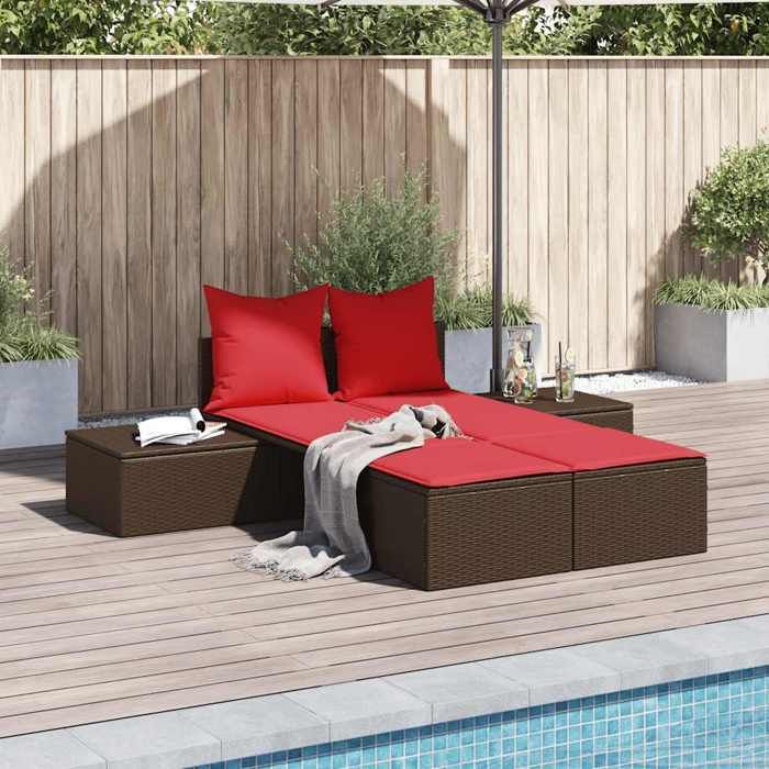 Transat Double avec Coussins - COCO -(Anti UV) Bain de soleil - résine tressée - marron - 104 x 162 x 30 cm - housse amovible 851081
