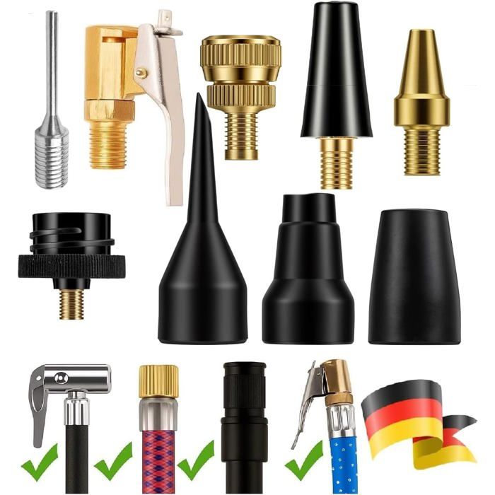 9pc adaptateurs et buses de compresseur dair comprimé Compatible avec les chambres à air standard et les appareils de gonflage