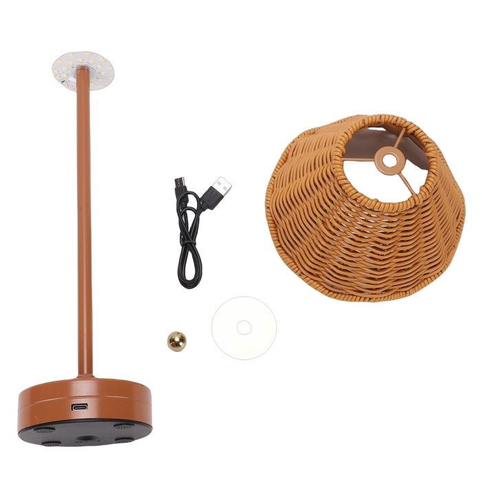 AUCUNE Lampe de table en rotin Lampe de table LED vintage en rotin 3 couleurs sans fil avec deco lampe parapluie prune