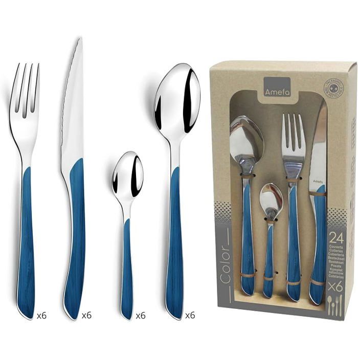 Ect Ménagère 24 couverts inox Pour 6 personnesBleu Marine 24 couverts Bleu Marine