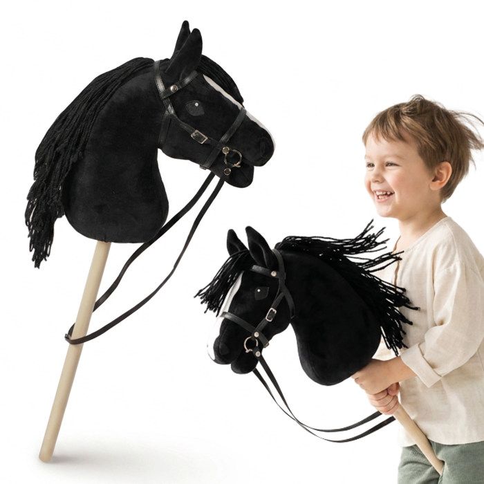 Cheval à bâton - MAMABRUM - HOBBY HORSE NOIR - 68 cm - bâton 40 cm - rênes ajustables Cheval à bâton - MAMABRUM - HOBBY HORSE NOIR - 68 cm - bâton 40 cm - rênes ajustables