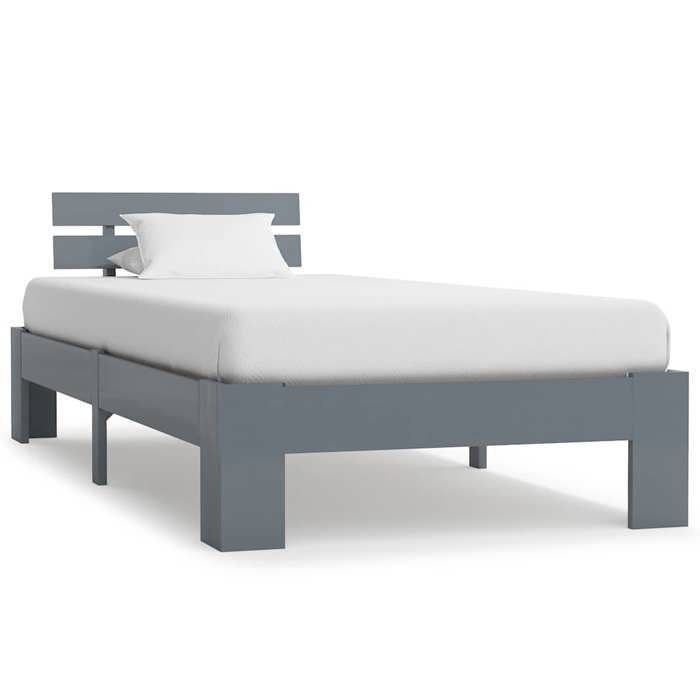 vidaXL Cadre lit gris bois pin massif 100x200 cm teinte neutre style scandinave chambre compacte durable
