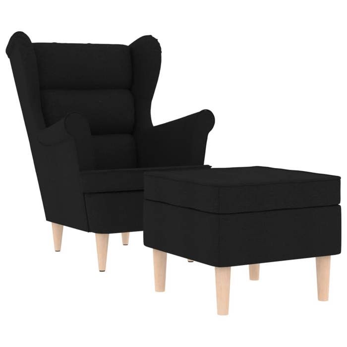 Noir Fauteuil avec repose-pied Noir Tissu - Fauteuil/Chaise LV4597