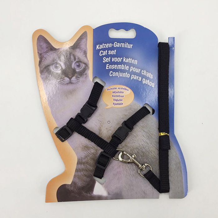 Harnais réglable pour chat - Noir - Bleu violet café vert jaune orange rouge rose - Référence KC4022