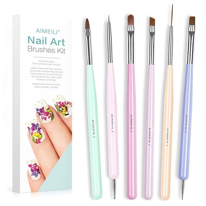 AIMEILI 6 Pièces Pinceaux à Ongles Pour Nail Art Kit de Brosse à Ongles Double Extrémité Nail Art Brushes